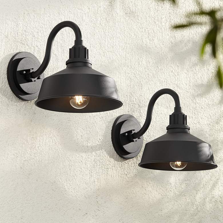 Image 1 Arnett 10 1/2" Textured Black Outdoor Wall Light Set of 2
