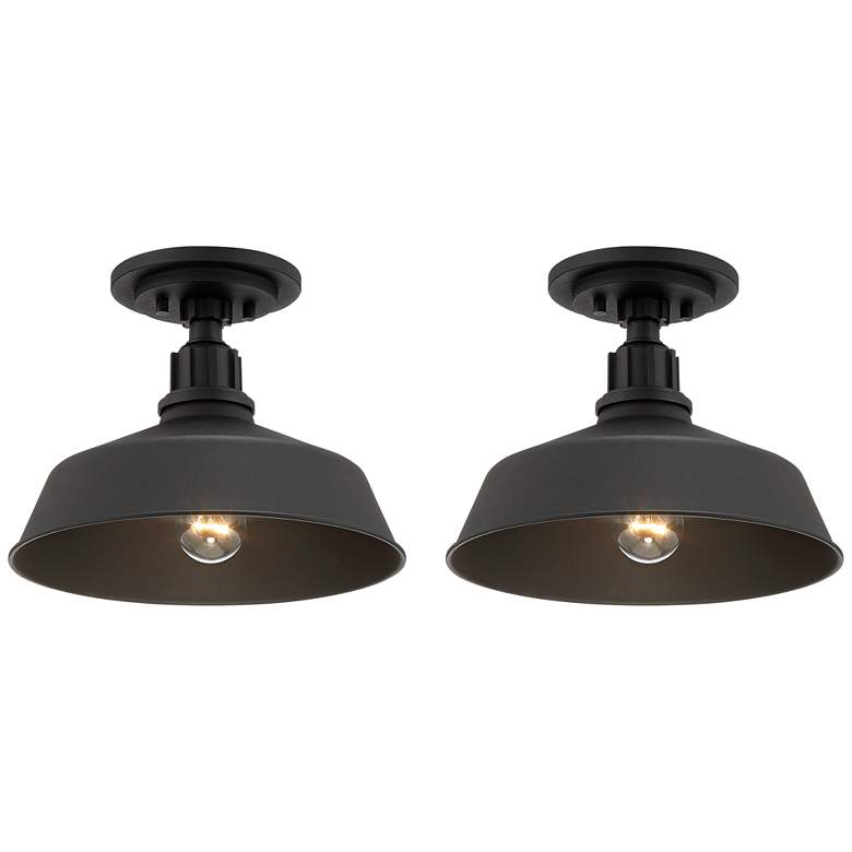 Image 1 Arnett 12" Wide Textured Black Barn Ceiling Light Set of 2