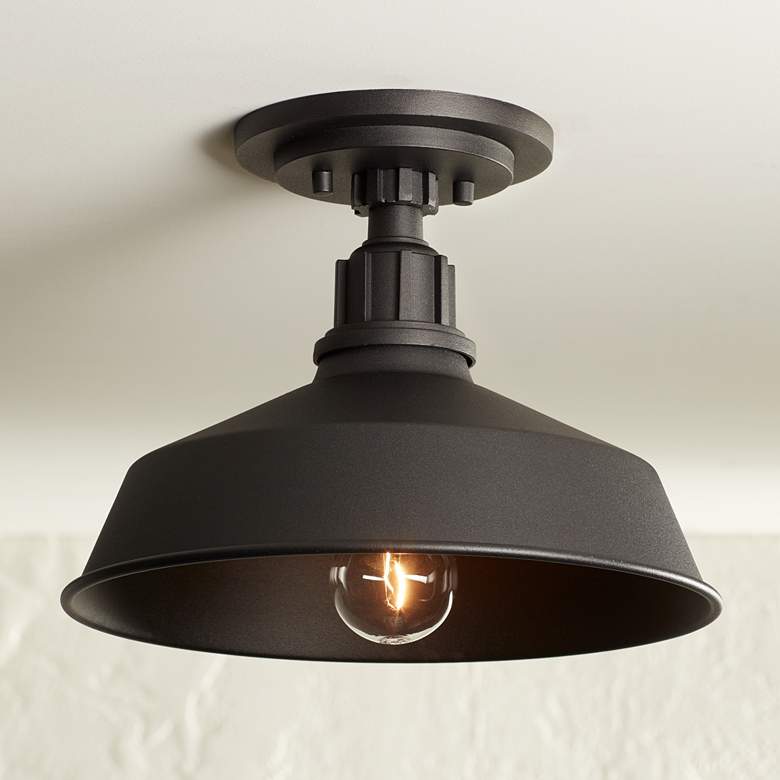 Image 6 Arnett 12" Wide Textured Black Barn Ceiling Light Set of 2 more views