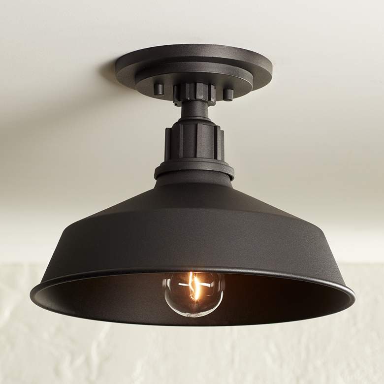 Image 1 Arnett 12" Wide Textured Black Barn Ceiling Light