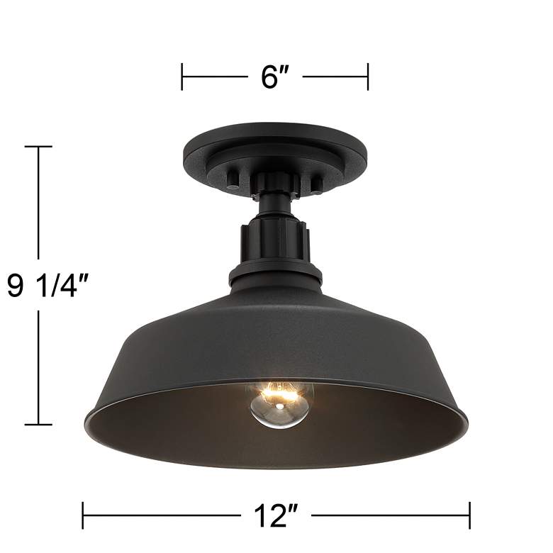 Image 7 Arnett 12" Wide Textured Black Barn Ceiling Light more views