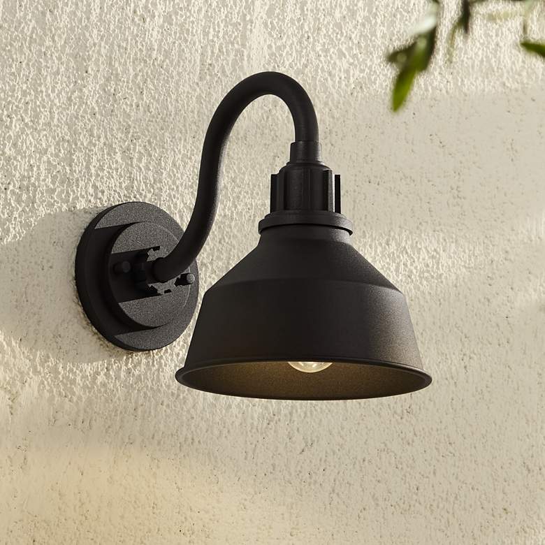 Image 1 Arnett 8 inch Textured Black Industrial Outdoor Wall Barn Light
