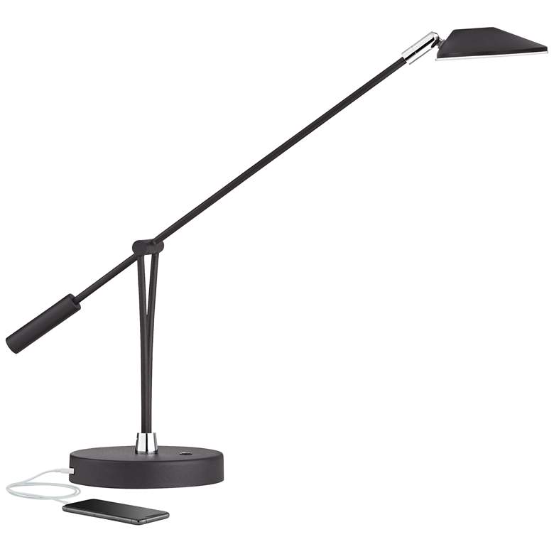 Arnie Satin Black Finish Adjustable Modern LED Desk Lamp with USB Port