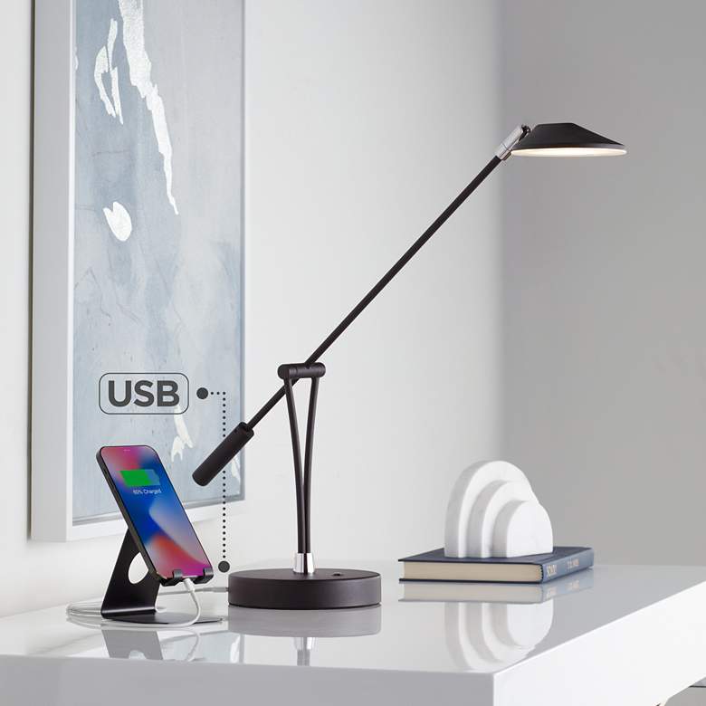 Arnie Satin Black Finish Adjustable Modern LED Desk Lamp with USB Port