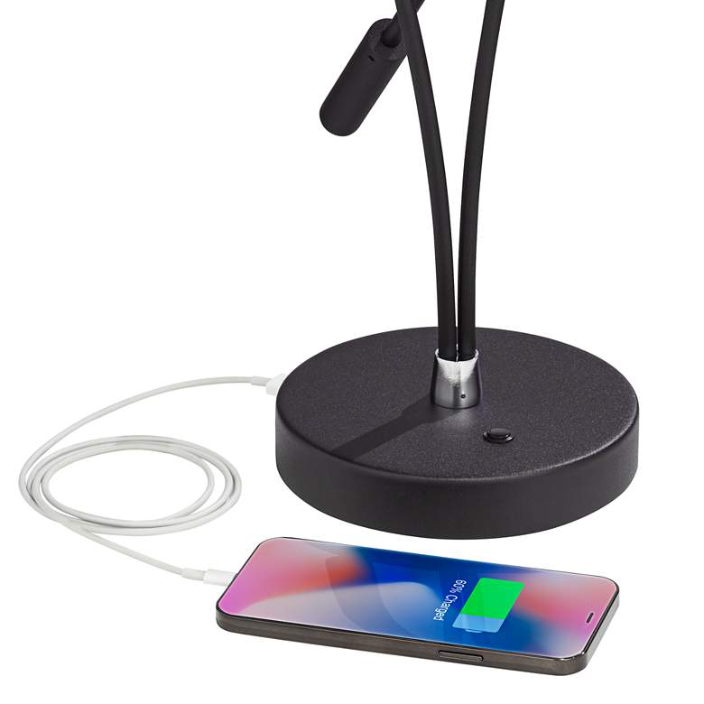 Arnie Satin Black Finish Adjustable Modern LED Desk Lamp with USB Port more views
