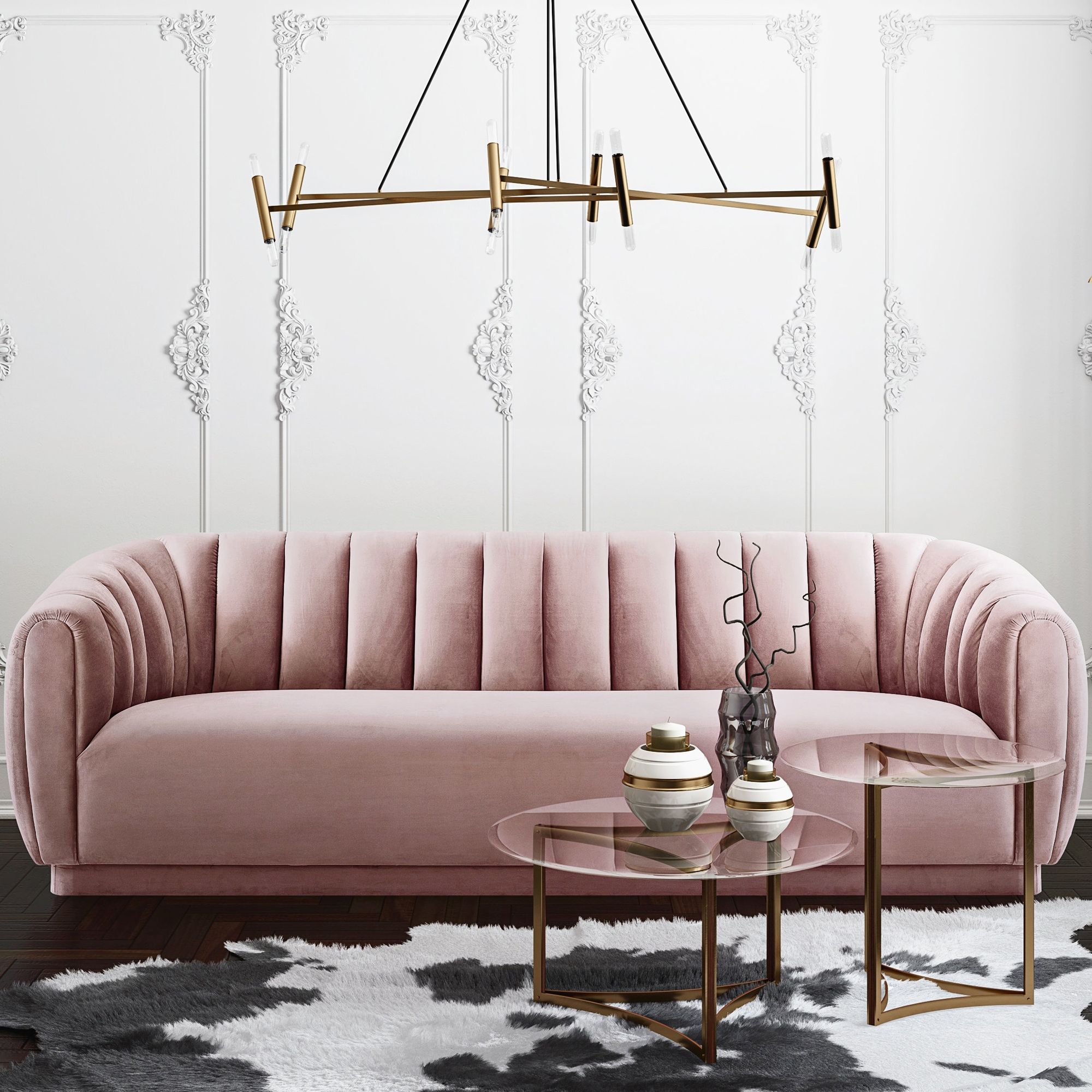 Arno 88 1 2 Wide Blush Velvet Channel Tufted Sofa