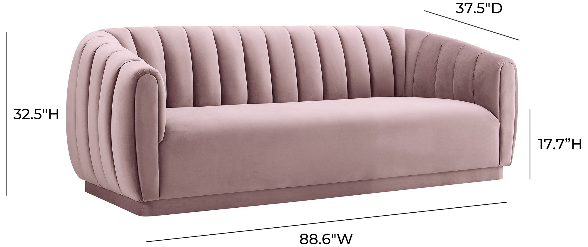 Arno 88 1/2" Wide Blush Velvet Channel Tufted Sofa 95Y94 Lamps Plus