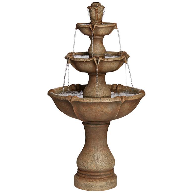 Image 2 Arosco 43 inch High Sand 3-Tier LED Lighted Outdoor Fountain