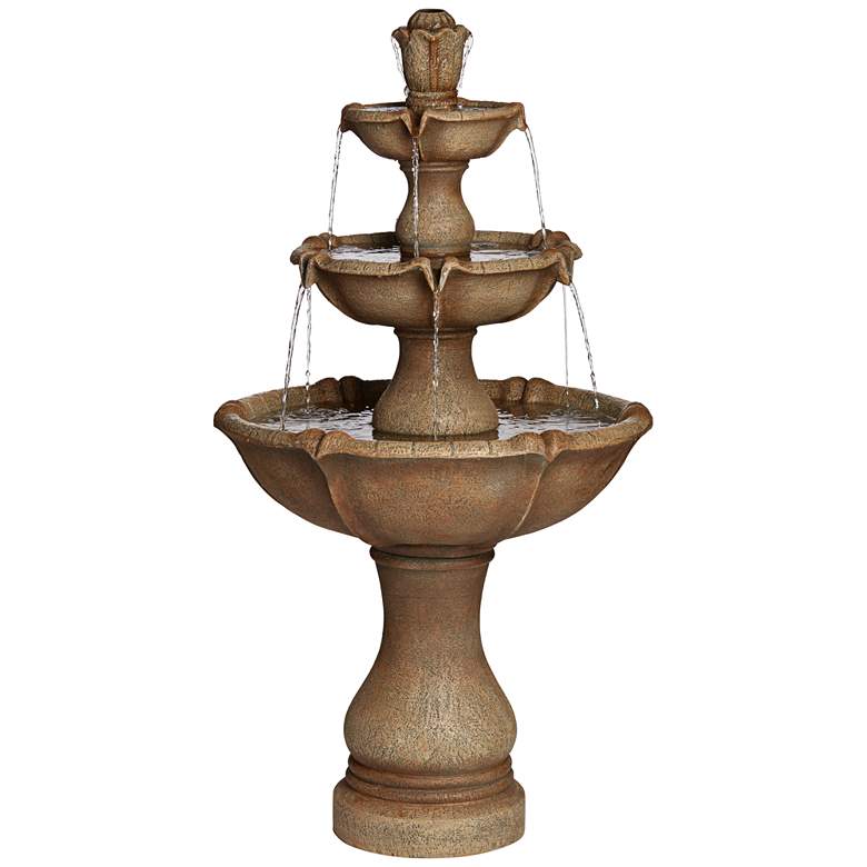Image 2 Arosco 43" High Sand 3-Tier LED Lighted Outdoor Fountain
