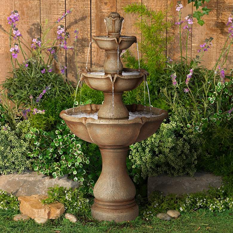 Image 1 Arosco 43 inch High Sand 3-Tier LED Lighted Outdoor Fountain