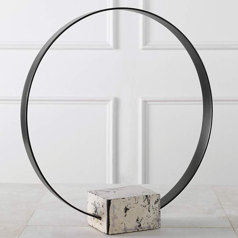 Image 1 Around Again 19" High Brushed Satin Black Circular Sculpture