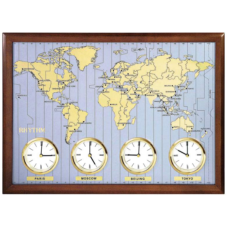 Image 1 Around The World 23 1/2" Wide Dark Cherry Wall Clock