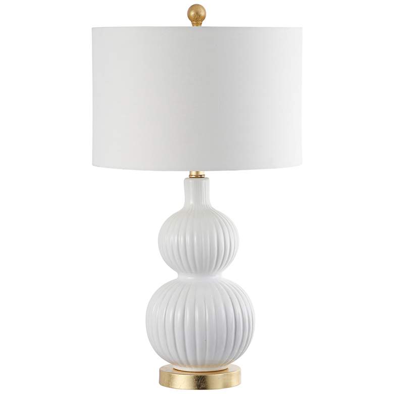 Image 1 Arreba White Ribbed Gourd Ceramic Table Lamp