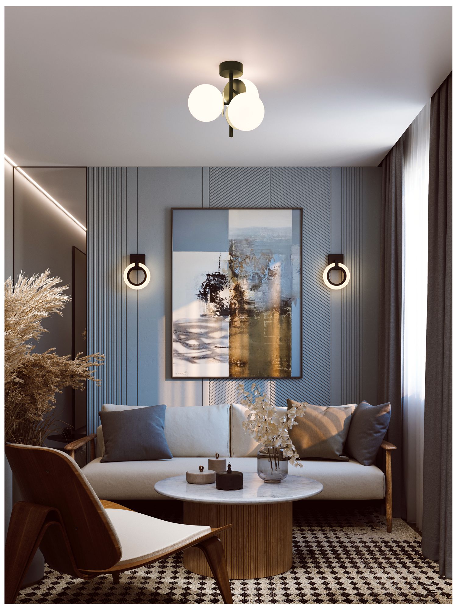 Image 4 Arren 17"W 3-Light Black Antique Brass LED Semi-Flush Mount more views