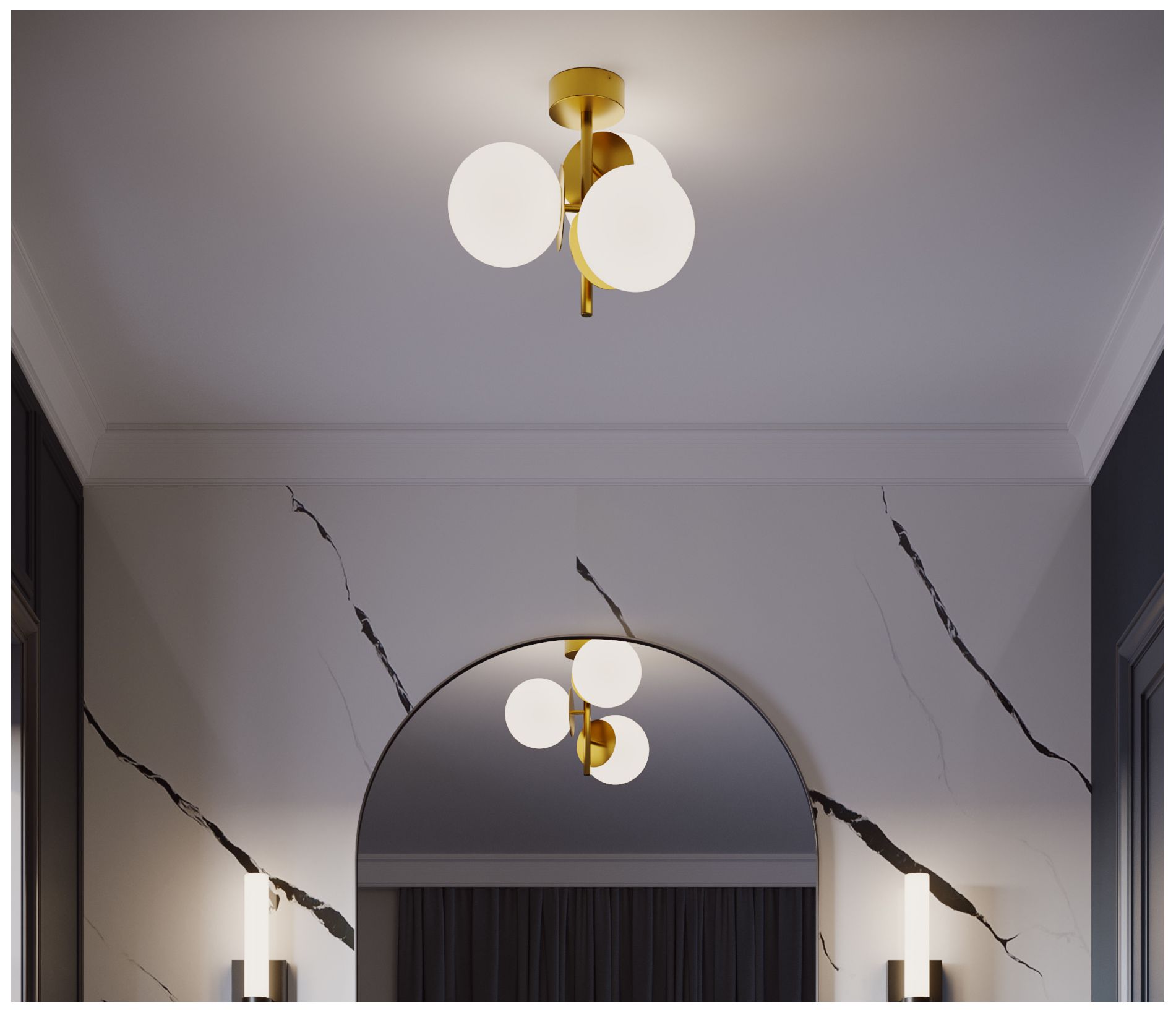 Image 5 Arren 17" Wide 3-Light Antique Brass LED Semi-Flush Mount more views