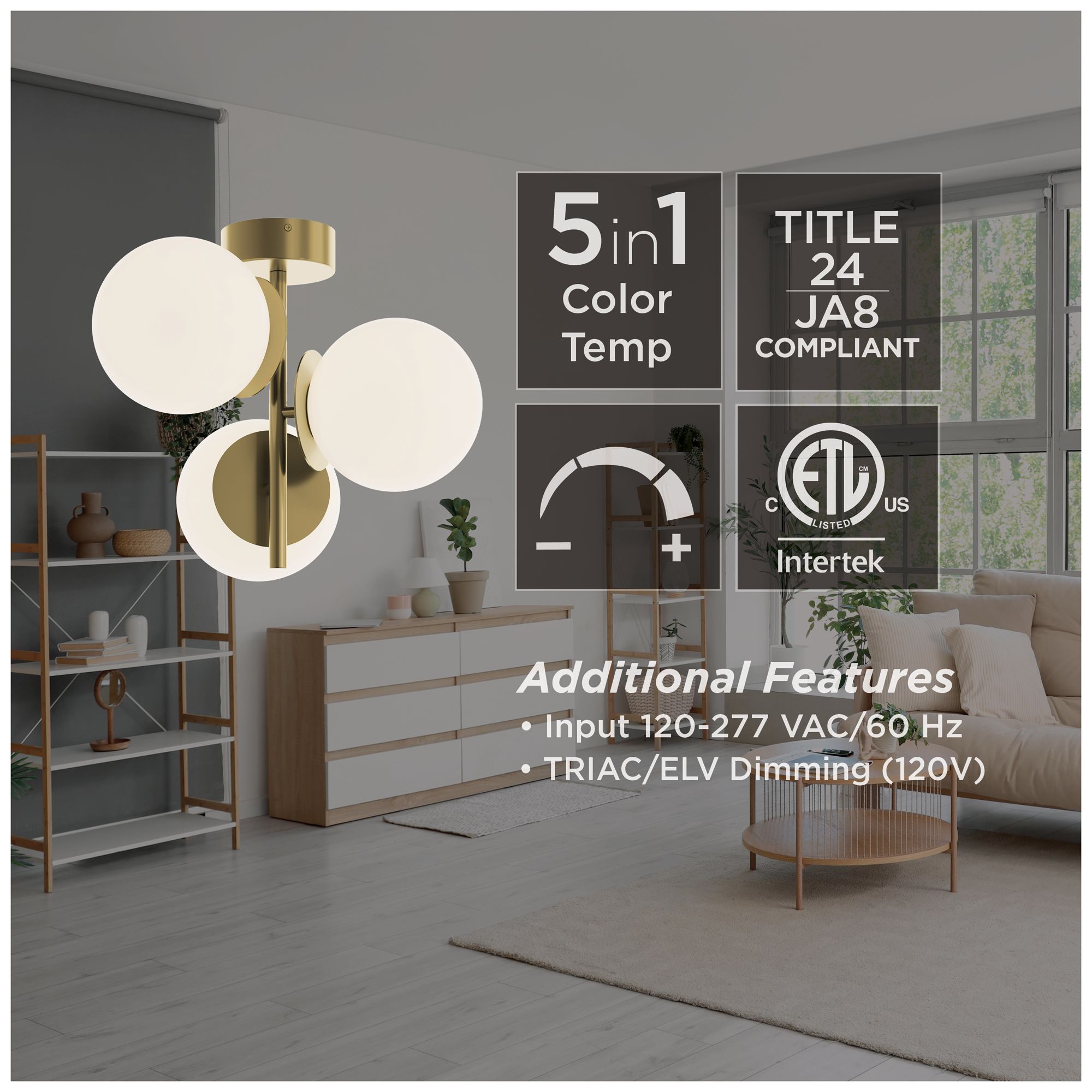 Image 7 Arren 17" Wide 3-Light Antique Brass LED Semi-Flush Mount more views