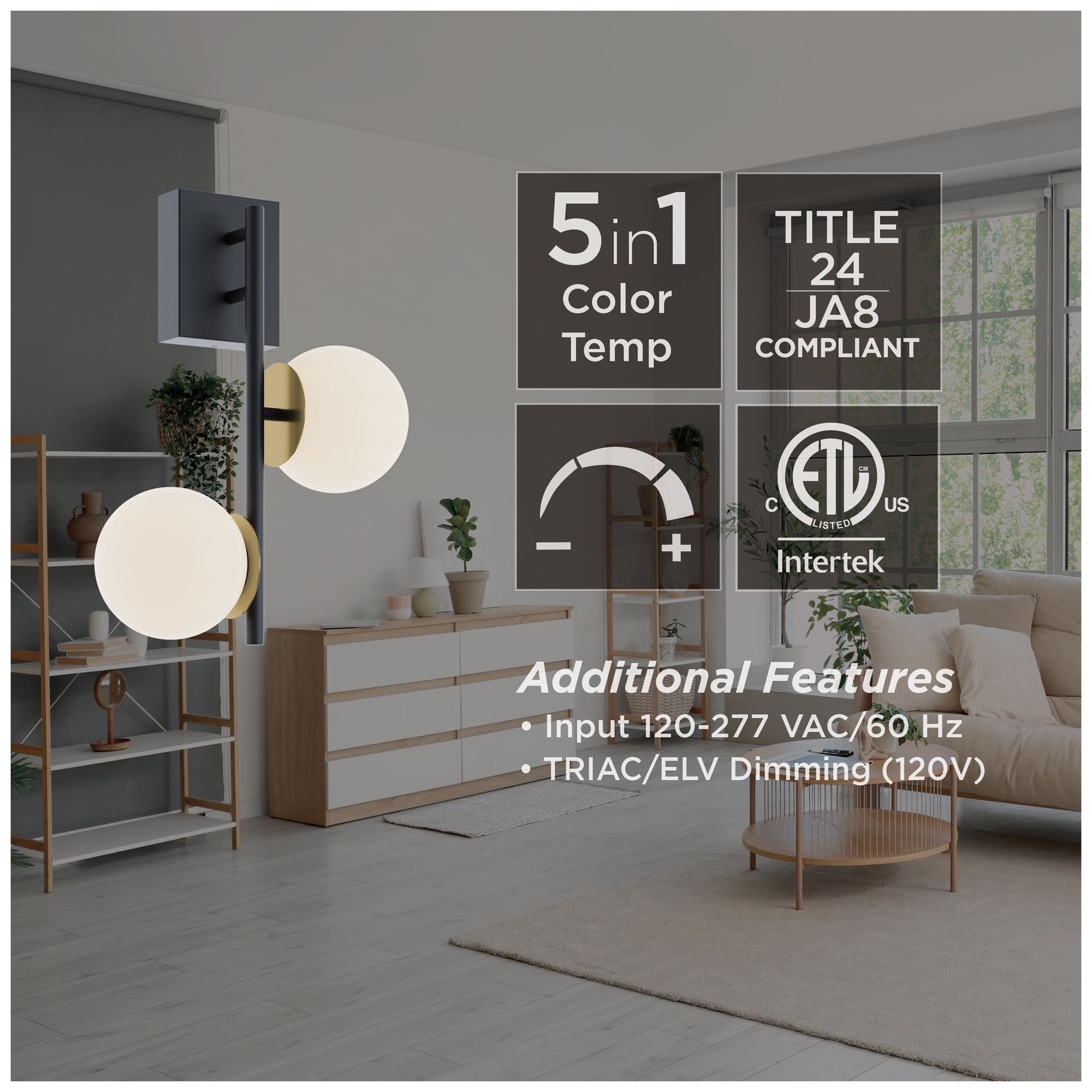 Arren 18" High 2-Light Black/Light Antique Brass LED Sconce