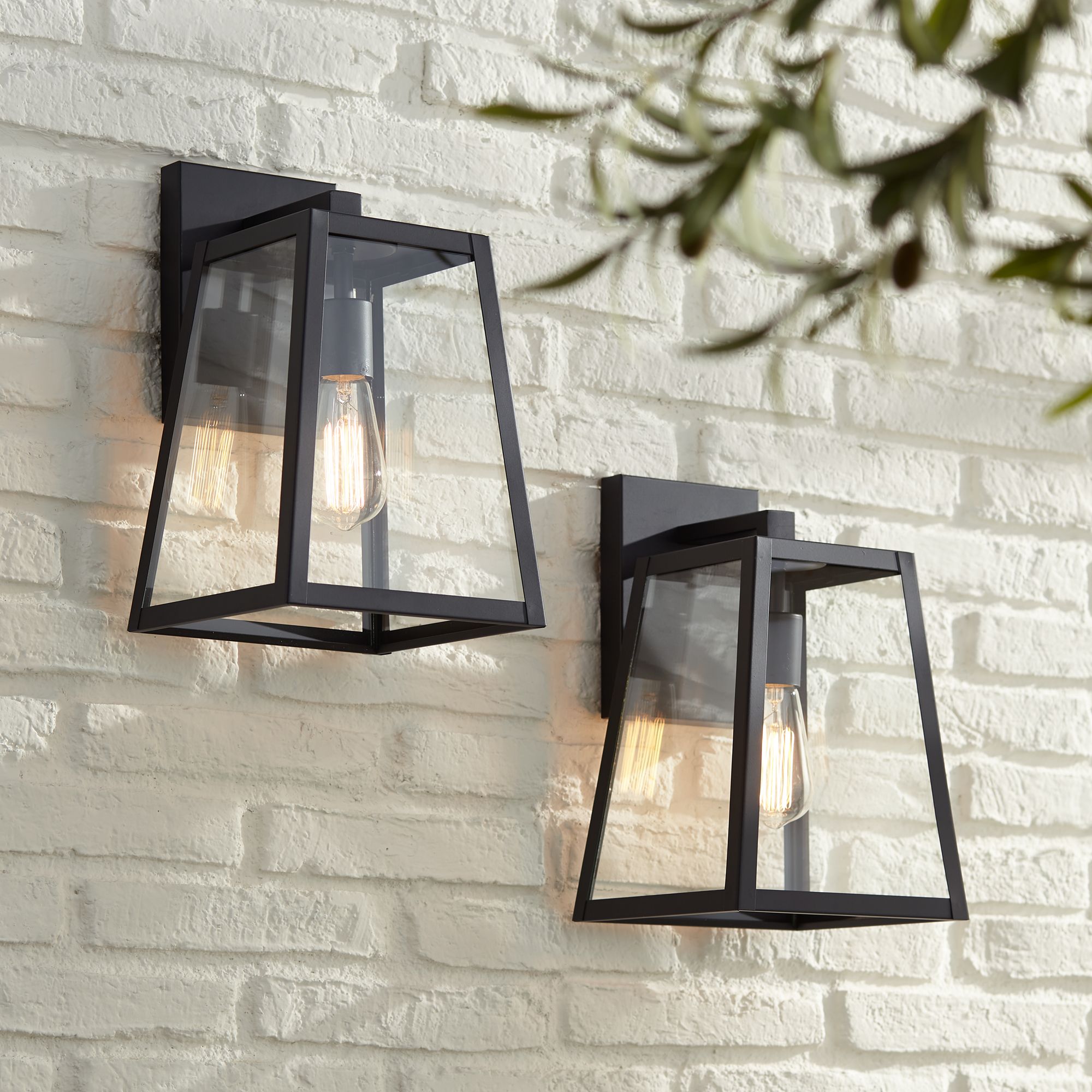Arrington 13 High Clear Glass and Mystic Black Wall Lights Set of 2