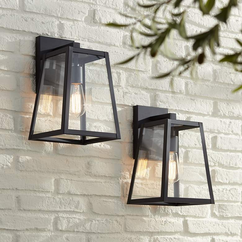 Image 1 Arrington 13" High Clear Glass and Mystic Black Wall Lights Set of 2
