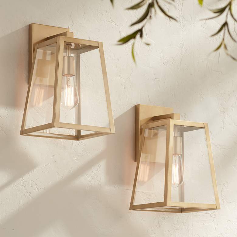 Image 1 Arrington 13" High Glass and Soft Gold Outdoor Wall Light Set of 2