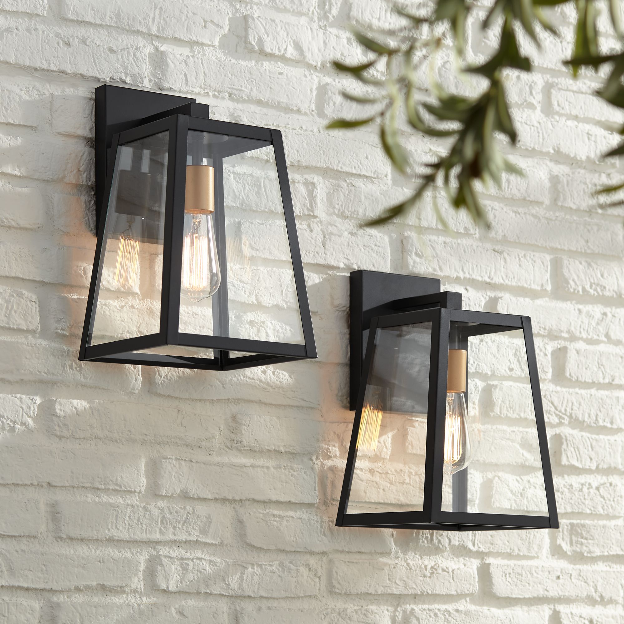Arrington 13" Mystic Black Gold Outdoor Lights Set of 2 87X24