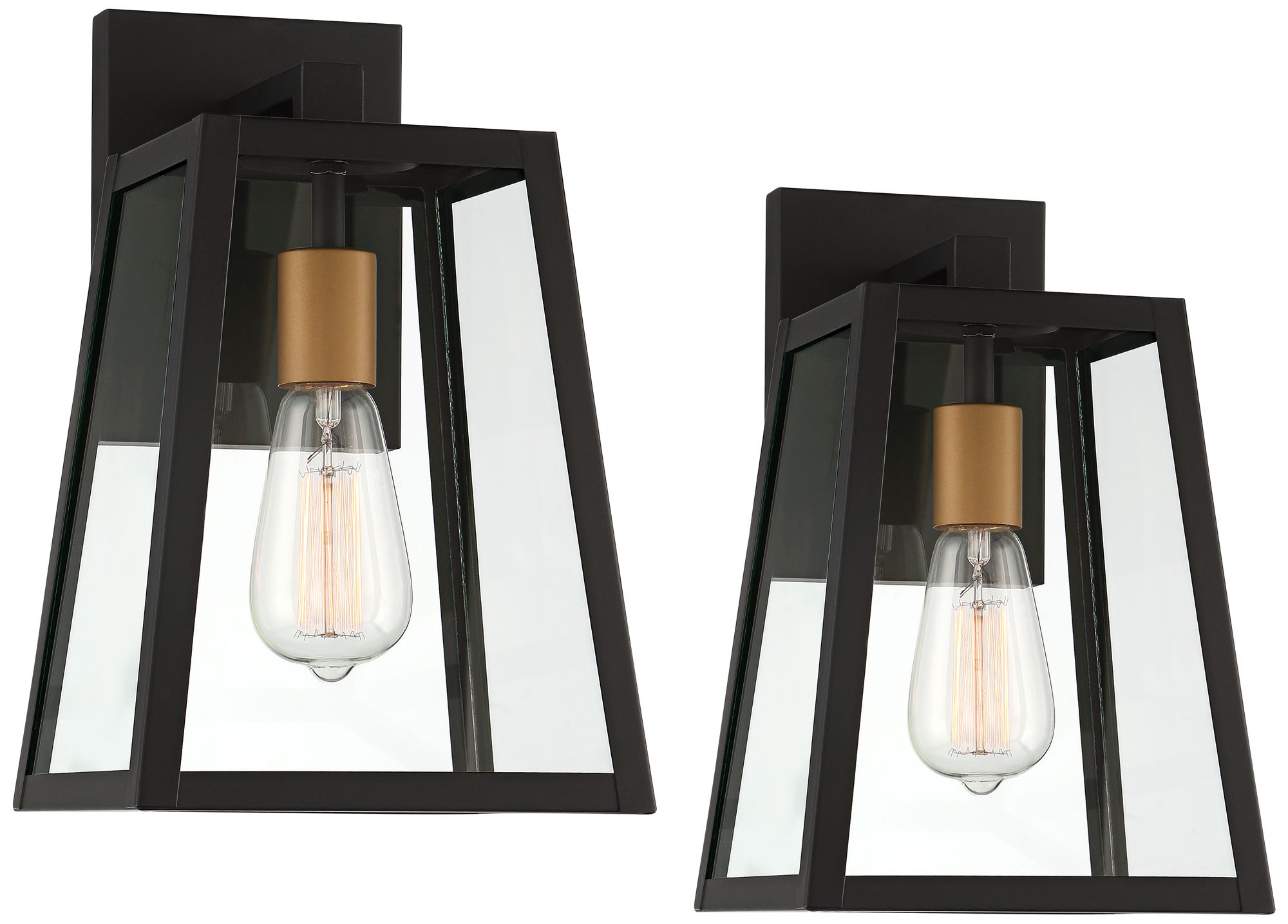 Arrington 13" Mystic Black Gold Outdoor Wall Lights Set of 2 87X24