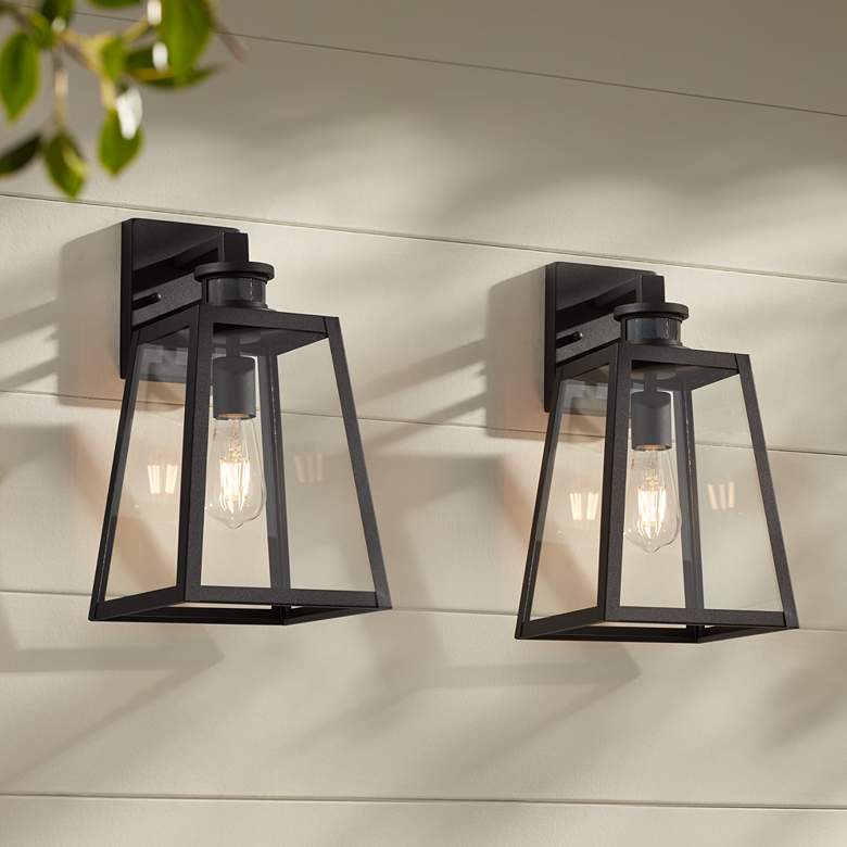 Image 1 Arrington 14 3/4" High Black Motion Sensor Outdoor Wall Light Set of 2