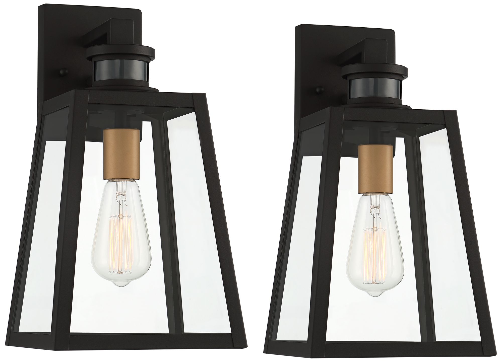 Arrington 14 3/4" high Black Motion Sensor Outdoor Wall Light Set of 2