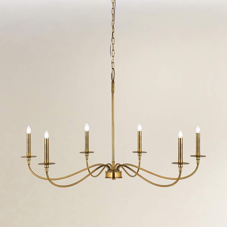 Image 2 Arrington 42" Wide Rubbed Brass 6-Light Candle Chandelier