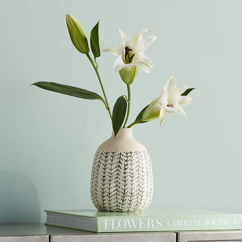 Image 1 Arrow 7 1/4"H Matte White and Black Stoneware Decorative Vase