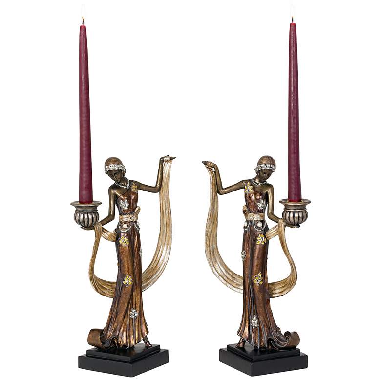 Image 1 Art Deco Lady 14" High Taper Candle Holders - Set of 2