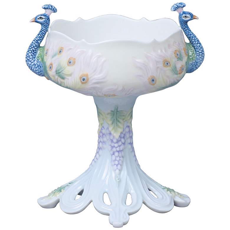 Image 1 Art Nouveau Blue Peacock Porcelain Coupe