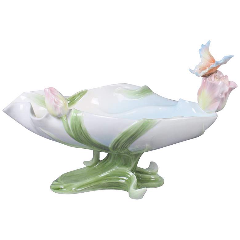 Image 1 Art Nouveau Butterfly and Tulip Ivory Porcelain Bowl