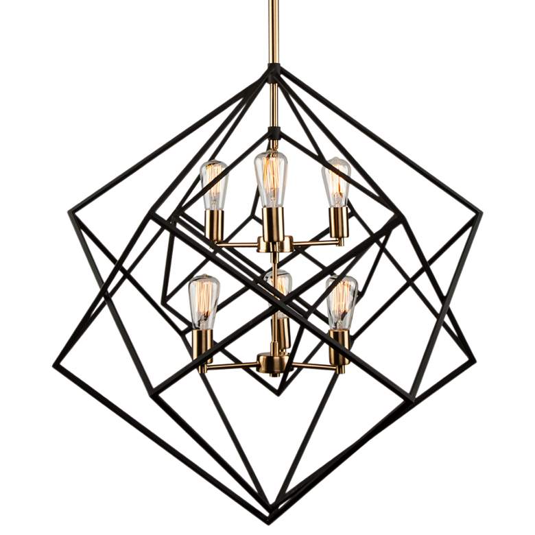 Image 2 Artcraft Artistry 32 inch Matte Black and Brass 6-Light Geometric Pendant