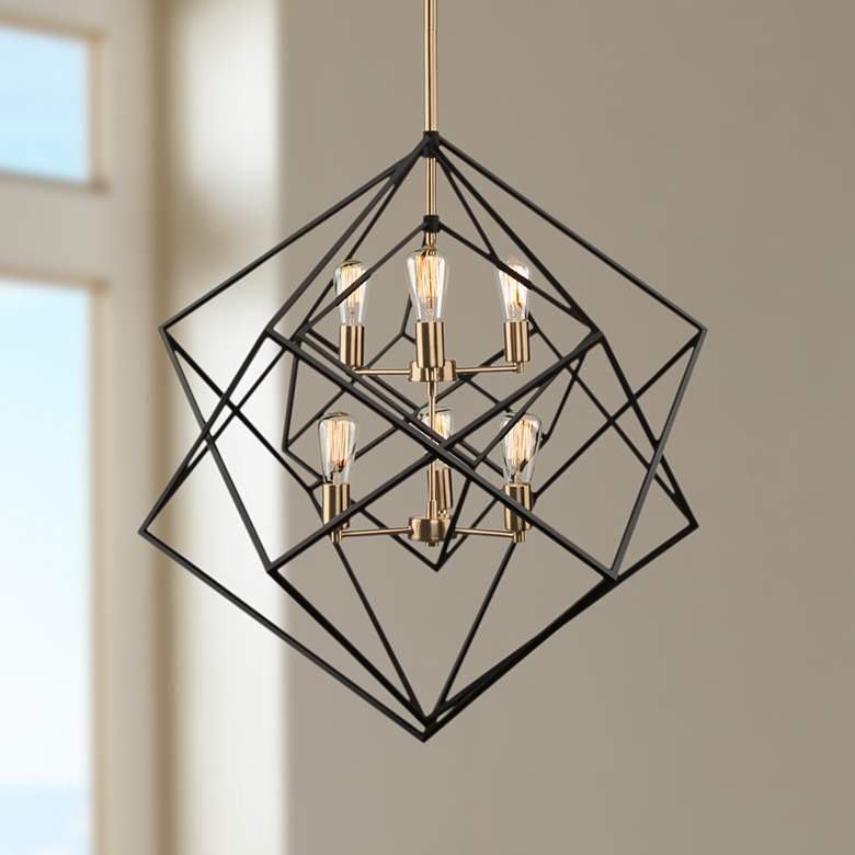 Image 1 Artcraft Artistry 32" Matte Black and Brass 6-Light Geometric Pendant