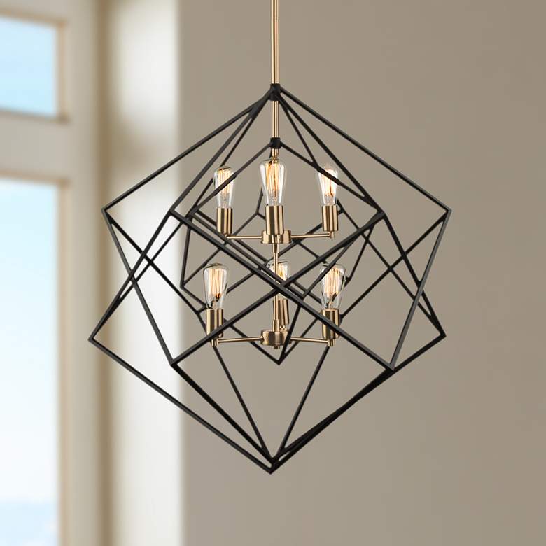 Image 1 Artcraft Artistry 32 inch Matte Black and Brass 6-Light Geometric Pendant