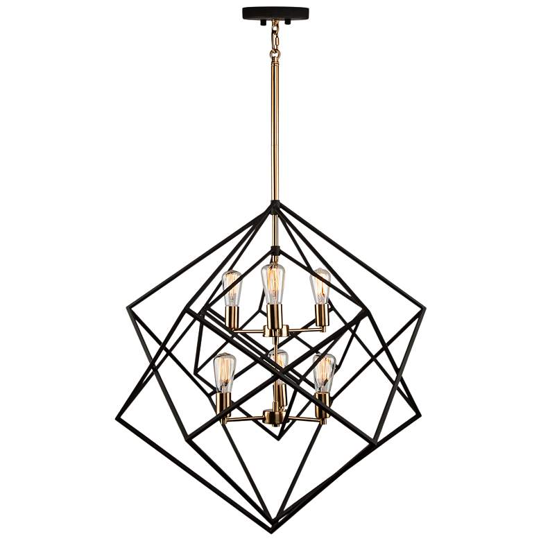 Image 4 Artcraft Artistry 32 inch Matte Black and Brass 6-Light Geometric Pendant more views