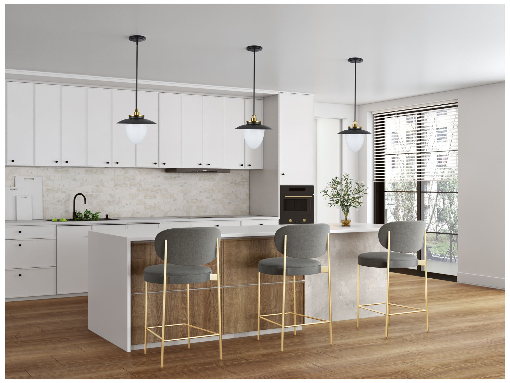 Artcraft Dahlia 15" Wide Black and Brass Pendant Light