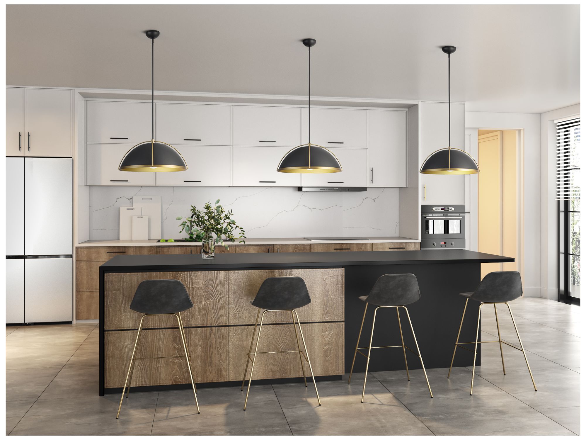 Artcraft Dahlia 17 1/2"W Matte Black and Brass Pendant Light