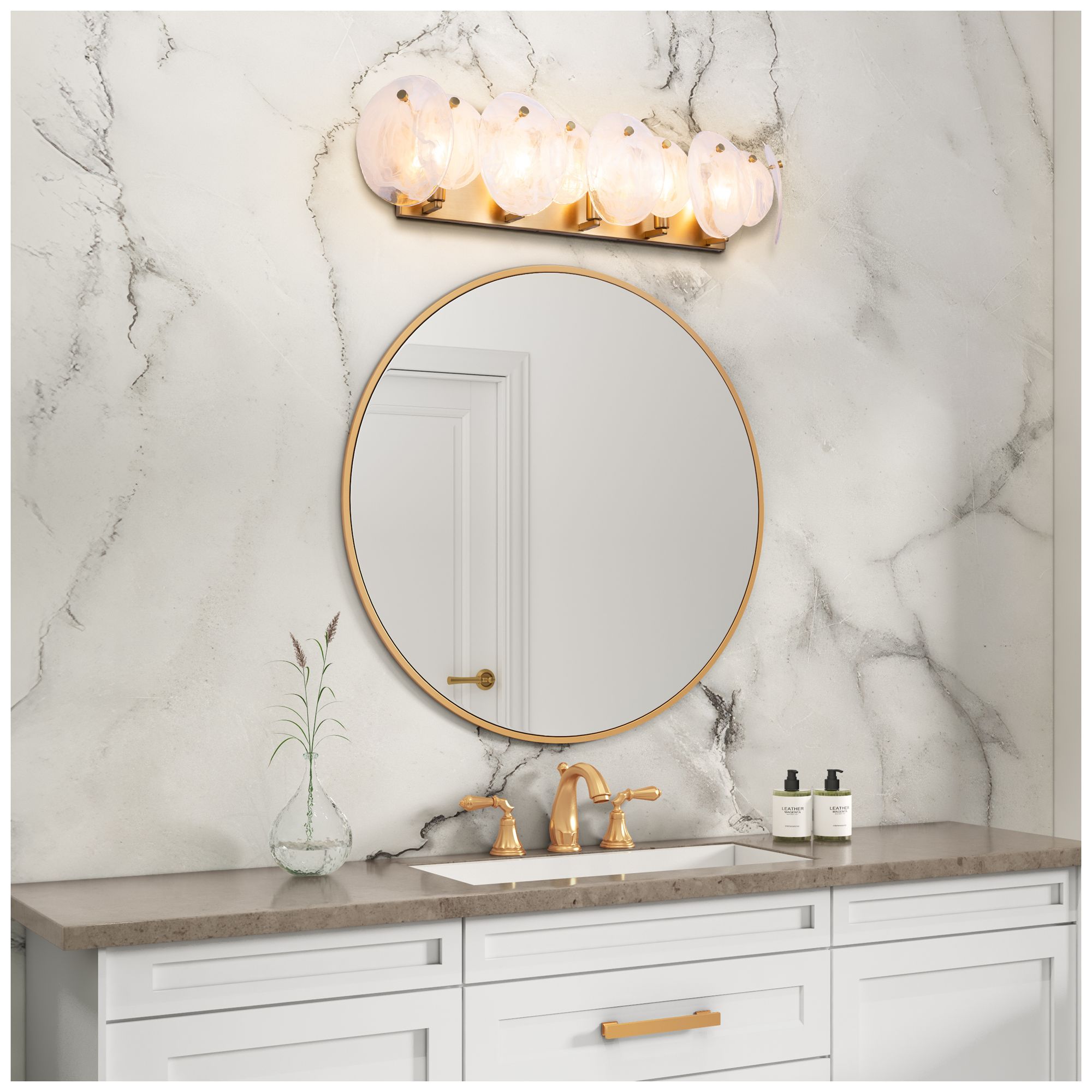 ArtCraft Lily 34 3/4" Wide Brushed Brass 5-Light Bath Light