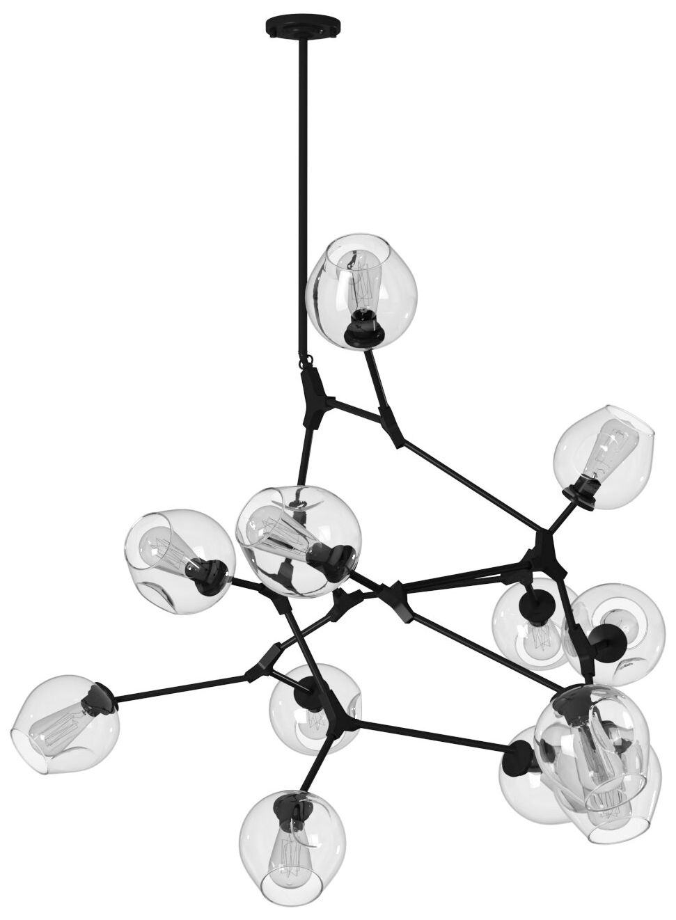 Artcraft Organic 55" Black and Clear Glass 12-Light Modern Chandelier