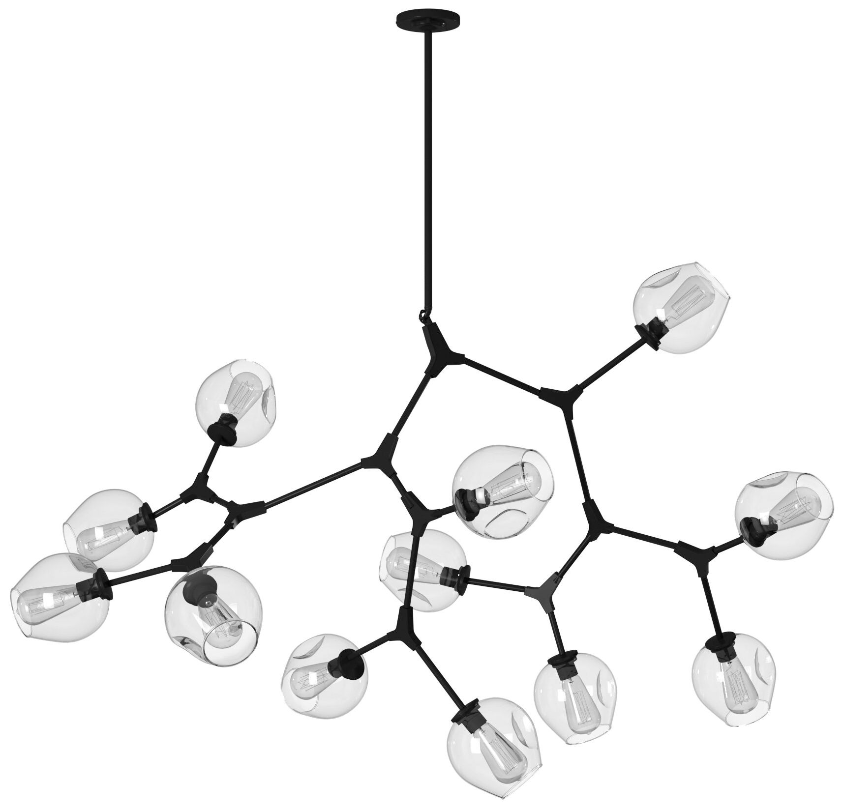 Artcraft Organic 55" Black and Clear Glass 12-Light Modern Chandelier