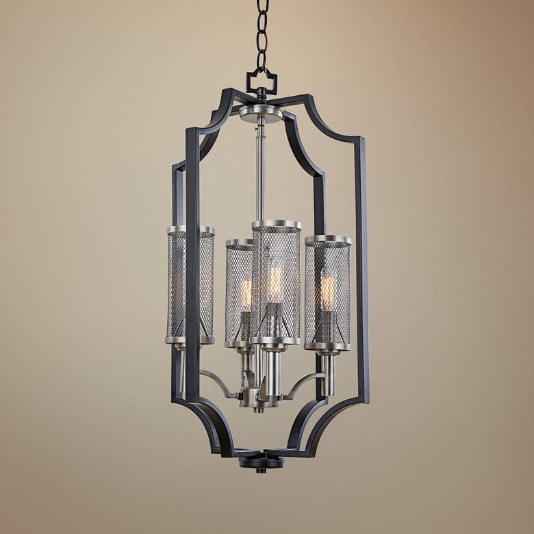 Image 1 Artcraft Oxford 14"W Matte Black Mesh Cage 4-Light Pendant