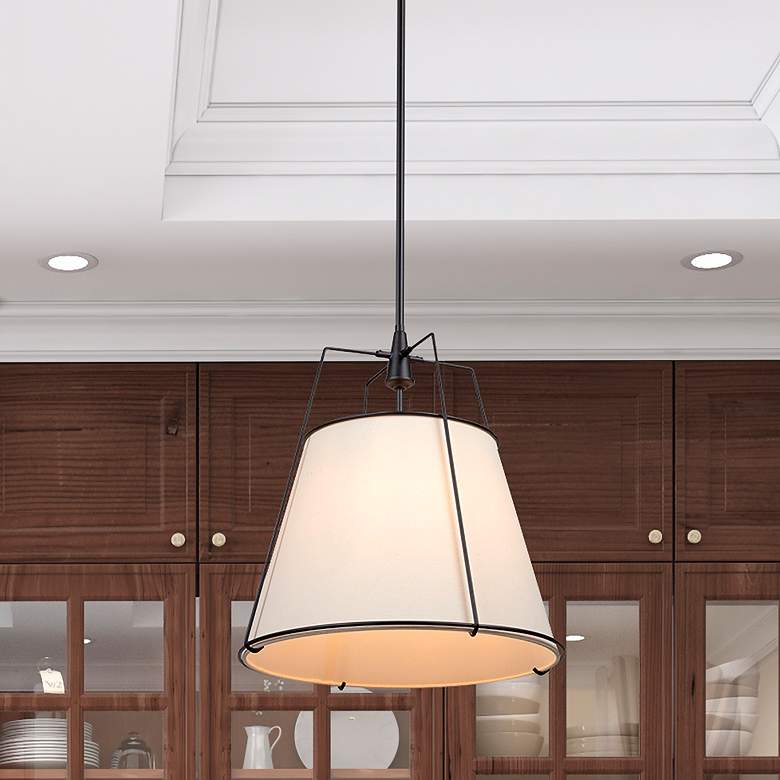 Image 1 Artcraft Pullman 17" Wide Black Pendant Light w/ Linen Shade