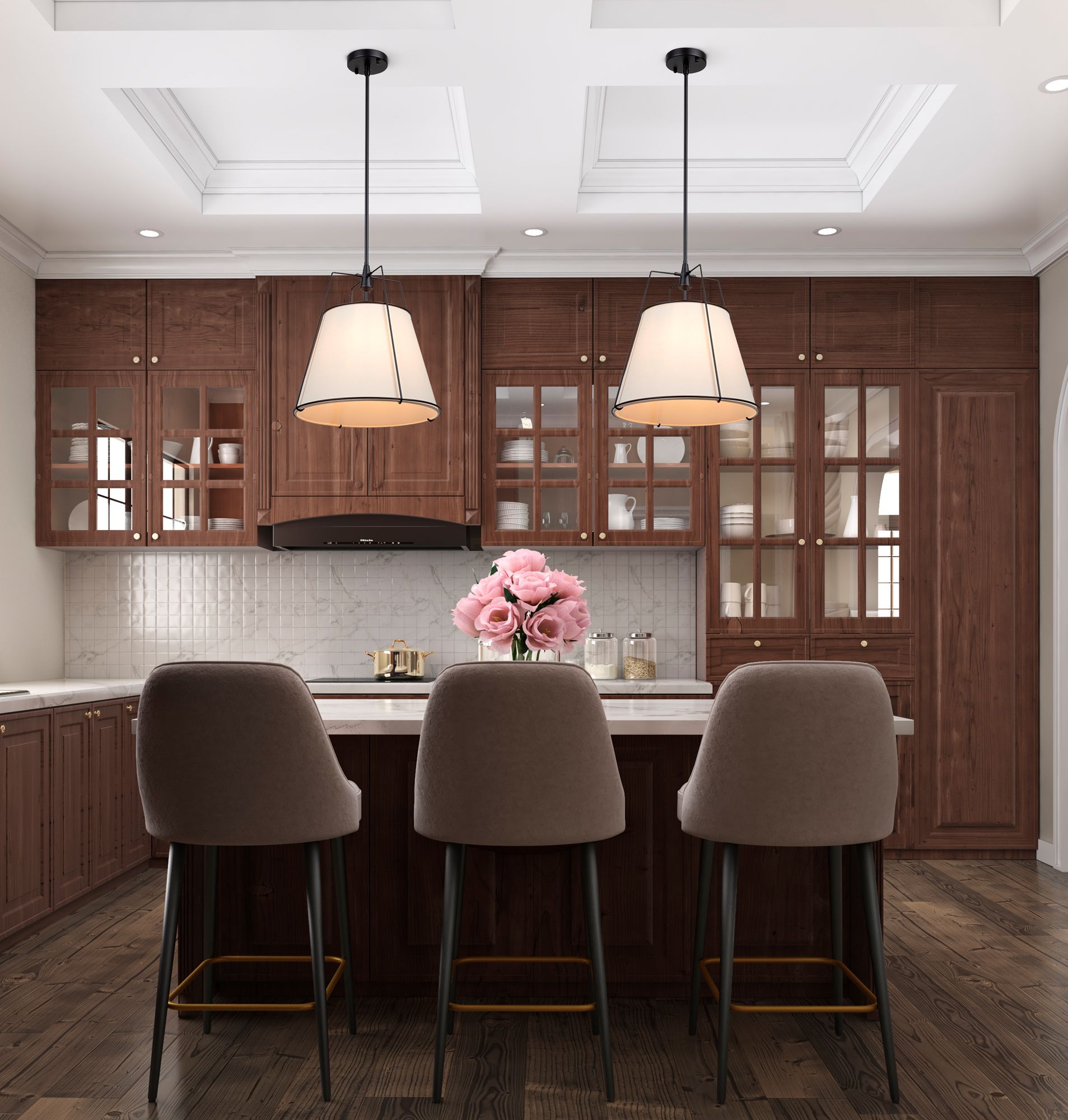 Artcraft Pullman 17" Wide Black Pendant Light w/ Linen Shade