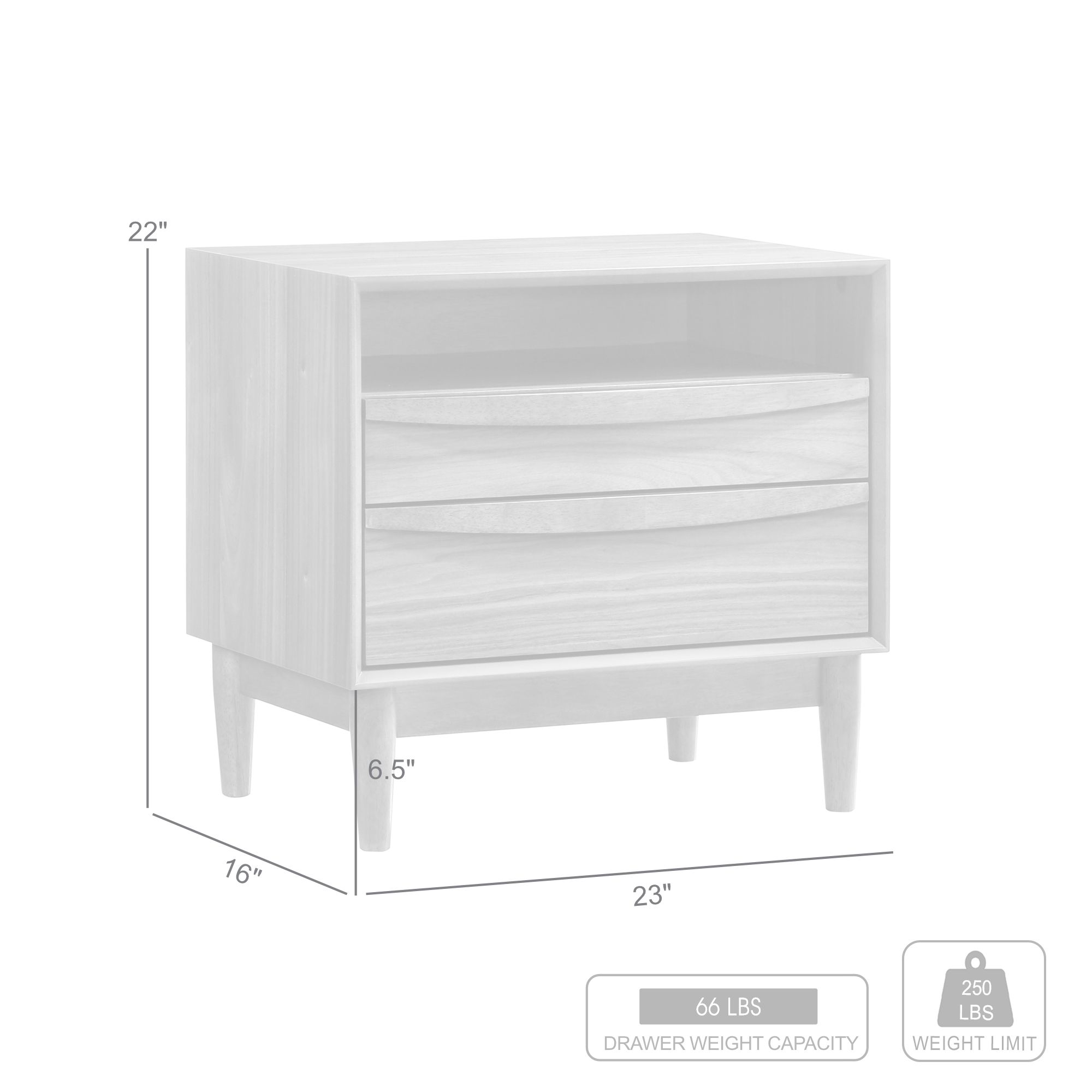 Artemio 2 Drawer Nightstand with Shelf in Wood and Walnut Finish