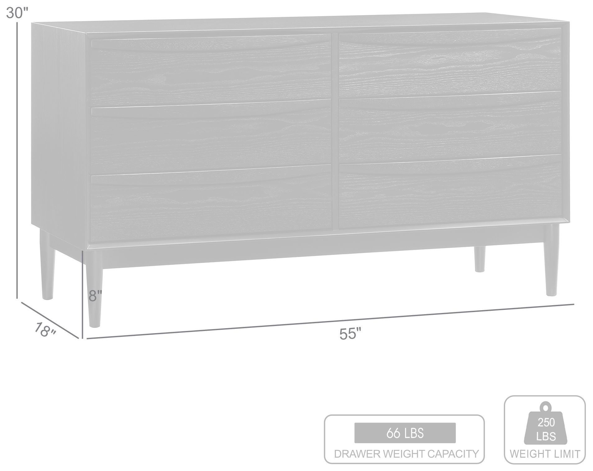 Artemio 55" Wide Black Wood 6-Drawer Dresser