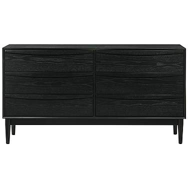 Artemio 6 Drawer Dresser in Wood and Black Finish
