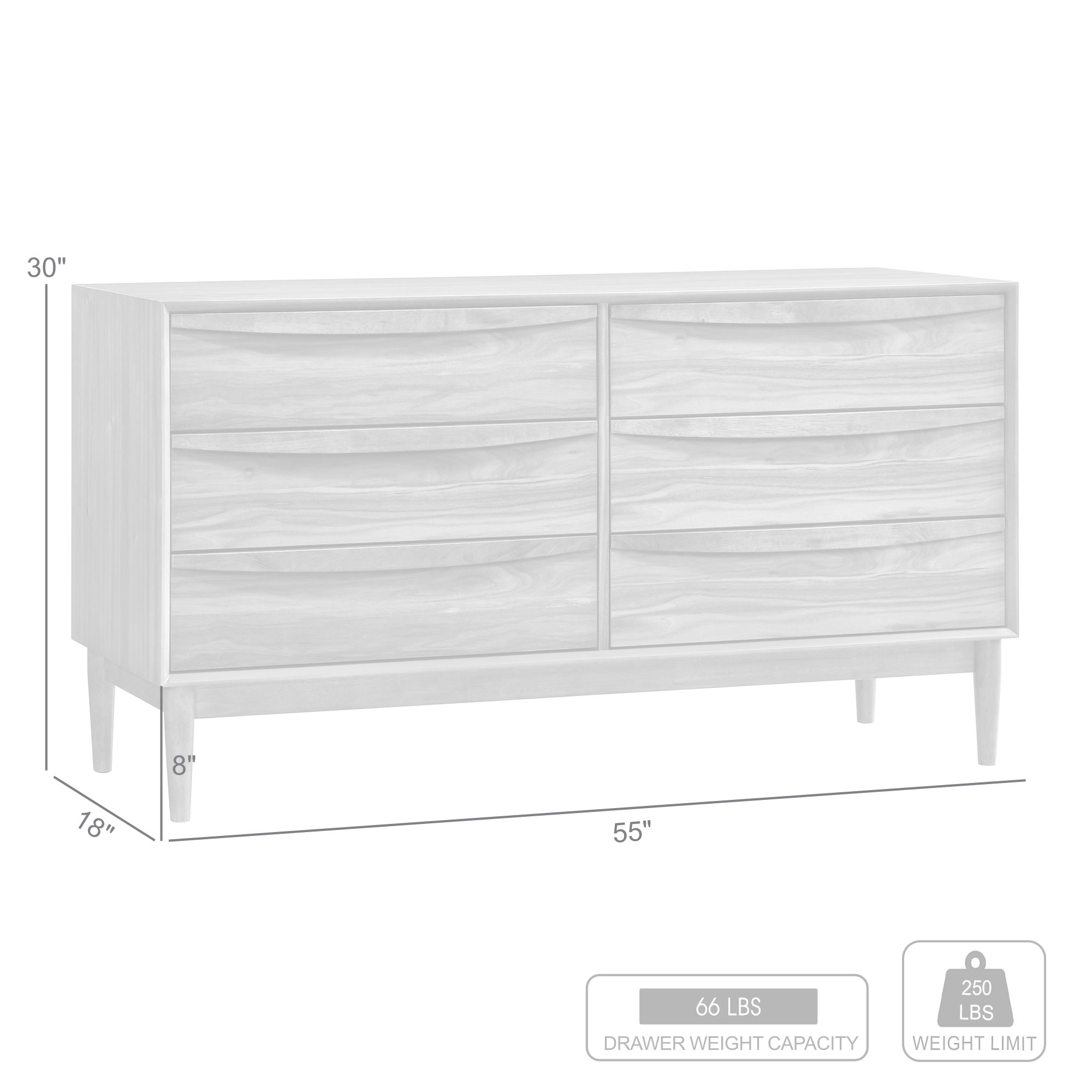 Artemio 6 Drawer Dresser in Wood and Walnut Finish