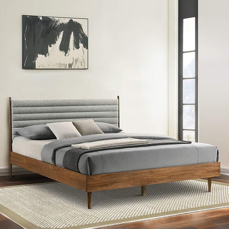 Image 1 Artemio King Platform Bed Frame in Wood and Walnut Finish